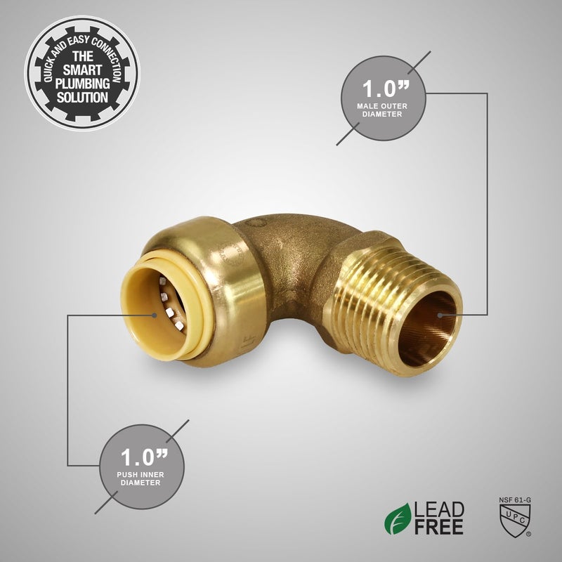 SUPPLYGIANT Supply Giant VQNF1 90 Degree Elbow x Male Pipe Fittings Push to Connect Pex, CPVC, 1 Inch, Brass, 1", Brass & Copper - Image 4